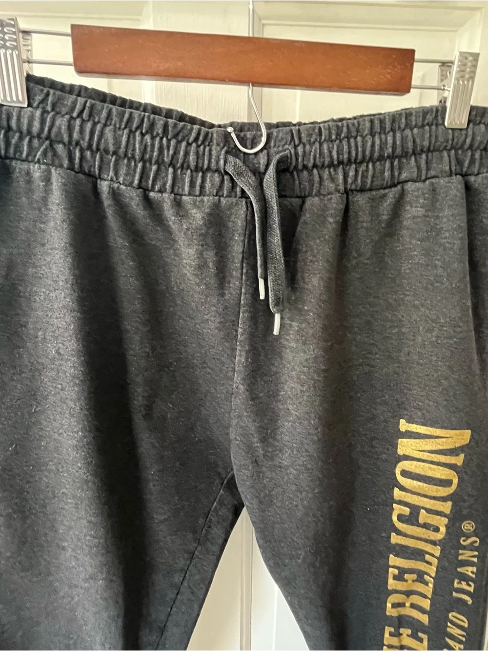 True Religion Men’s Black Loungewear Jogger Pants with Gold Vertical Logo. Small